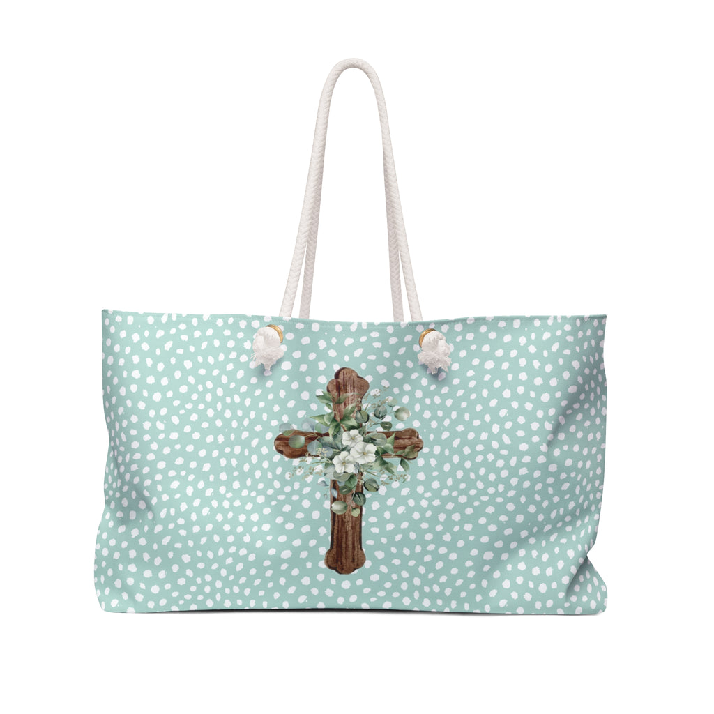 Floral Cross Weekender Bag – Mint Polka Dot Travel Tote