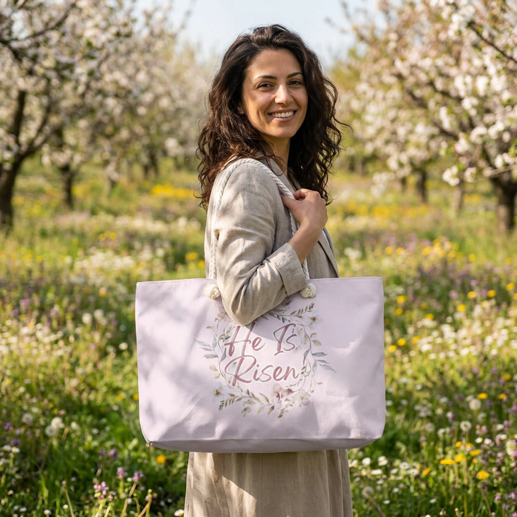 "He Is Risen" Floral Easter Travel Tote