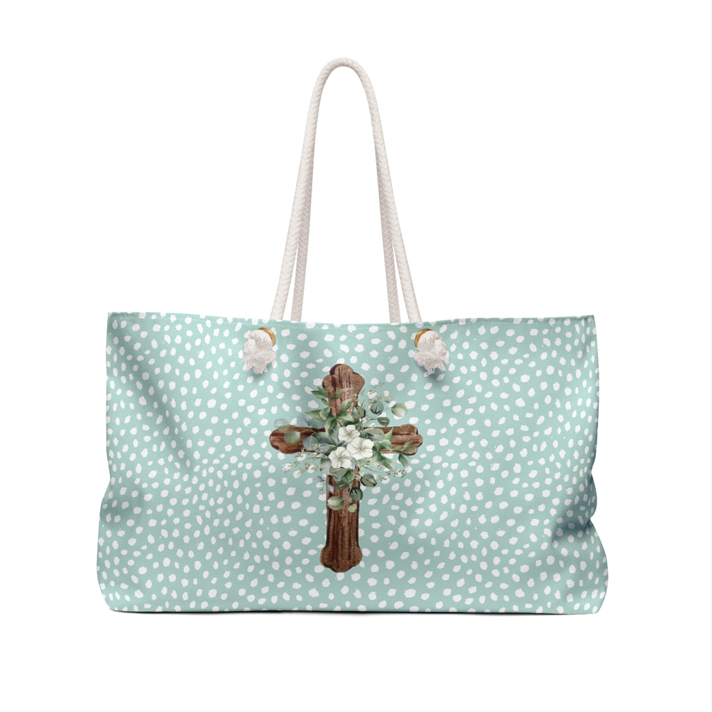 Floral Cross Weekender Bag – Mint Polka Dot Travel Tote