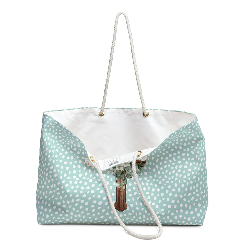 Floral Cross Weekender Bag – Mint Polka Dot Travel Tote